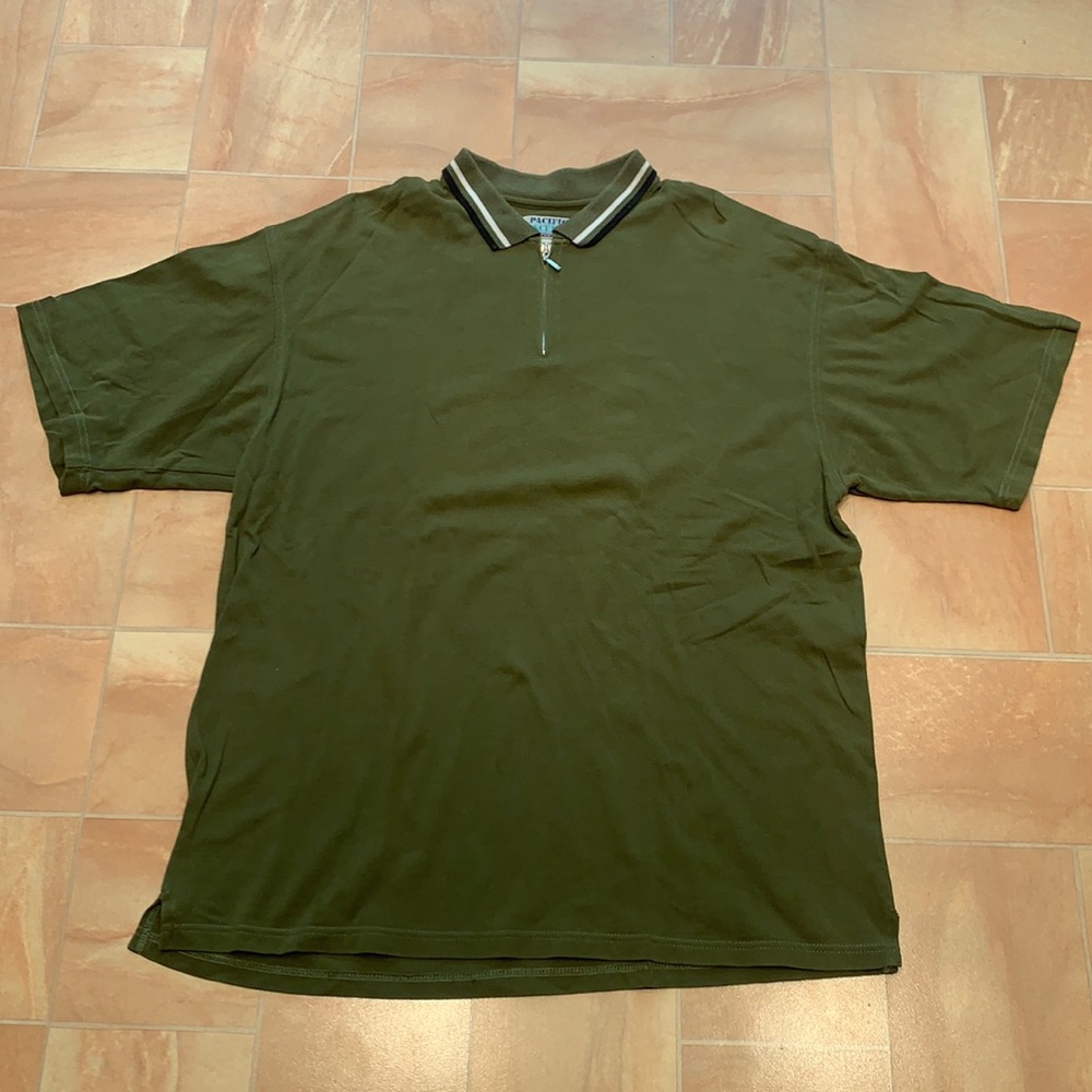 Vintage Men's Olive Green Striped Collar Casual 1/4 Zip Short Sleeve Shirt